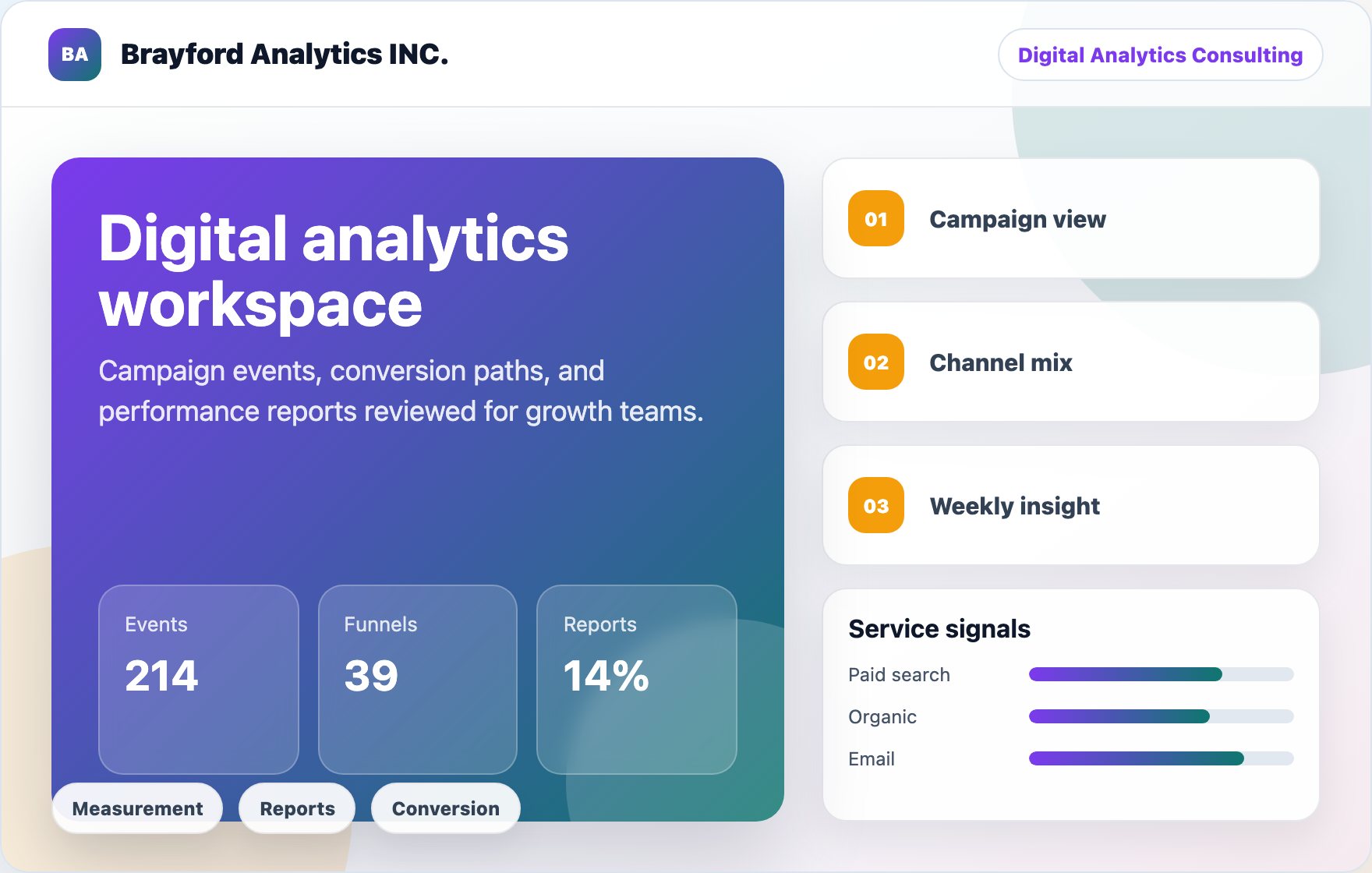Brayford Analytics INC. service workspace scene